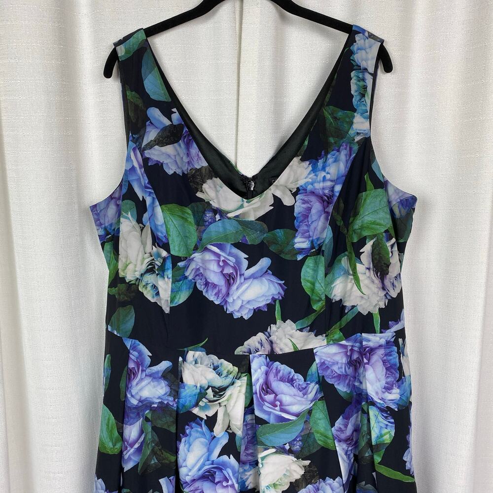 City Chic Black&Purple Floral Sateen Fit&Flare Midi Dress Sz.L/20W - Picture 3 of 13